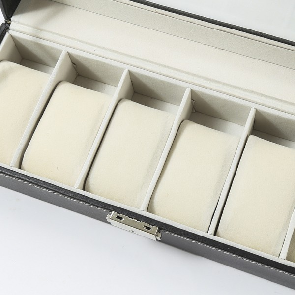 #6-facksklocklåda Klockfodral Displayfodral Glaslock Velvetdynor Lås 11 x 30 x 8 cm Svart beläggning och grå foder#