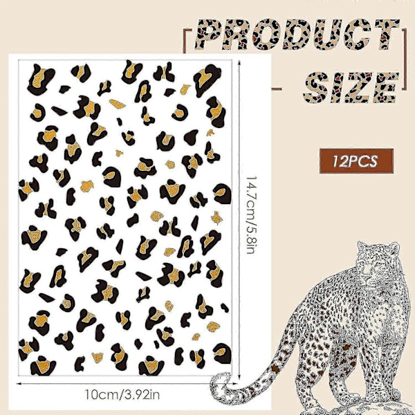 12 Ark Leopardmönster Tillfälliga Tatueringar Tillfälliga Whiskertatueringar Bruna Leopardstickers Gyllene Tillfälliga Tatueringar Cheetah