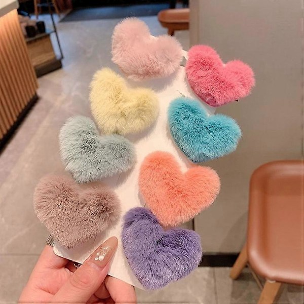10 stk. Hårnåle Sød Plys Faux Mink Pels Elegant Anti-slip Hårtilbehør Ren Farve Kærlighed Hjerteform