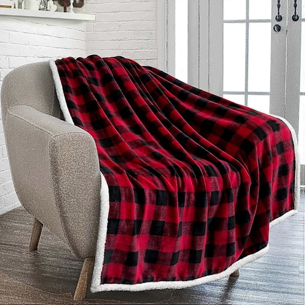 Sherpa Tæppe, Varmt Plys Mikrofiber Kastetæppe, Vendbart Vintertæppe til Sofaseng, 127 x 152 cm