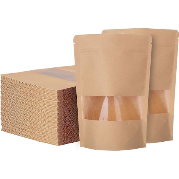 Pakke med 200 Kraft Matposer med Vindu, 914CM Gjenbrukbare Kraft Ziplock-poser, Vanntette Små Kraft Matposer for Nøtter, Mat