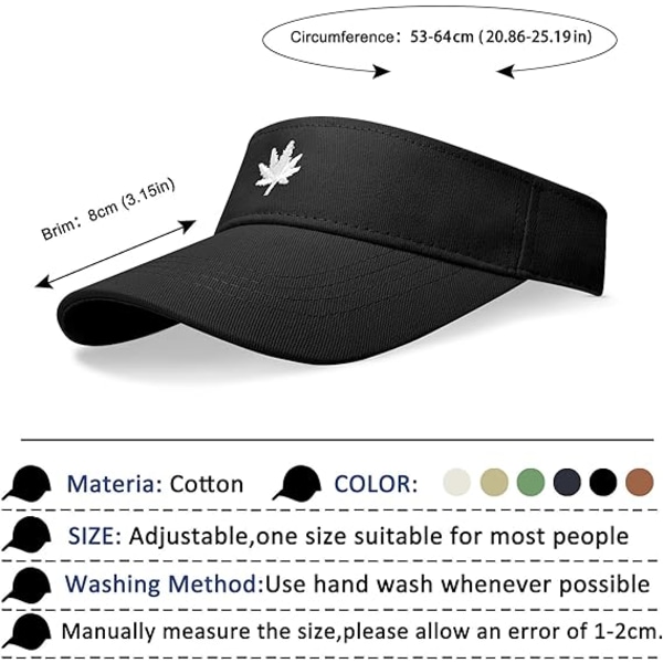Solhatt for kvinner - Unisex Visir Caps, Lønnblad Brodert Justerbar