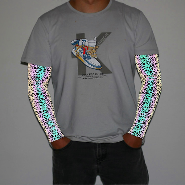 Regnbue Reflekterende Holografiske Glow Kompressionsærmer - 1 Par Zebra Print 40CM