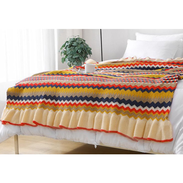 1 Stk. 130x170cm Gul Strikket Tæppe Plaid Blød Behagelig D