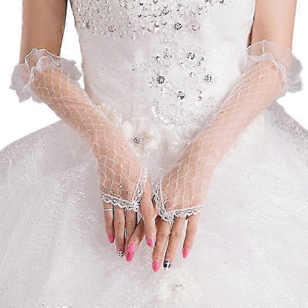 Dame Blonde Mesh Brudehansker Fingerløse Albuelange Lange Hansker Bryllupsfest