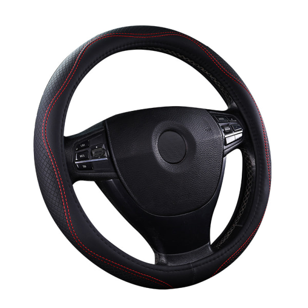 /#/15" Microfiber Faux Leather Car Steering Wheel Cover (Black & Red/#/