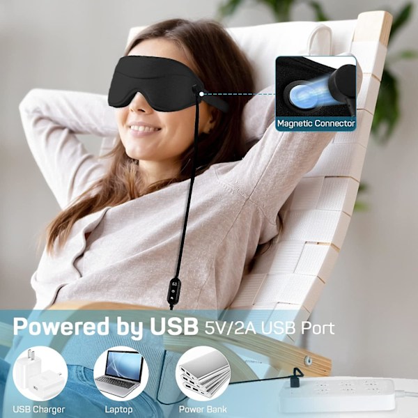 3-i-1 Uppvärmd Massage Ögonmask, 3D-formad Ögonmassagerare för Torra Ögon med 3 Vibrationslägen, Temperatur- & Timerkontroll, USB Varm Ögonkompress