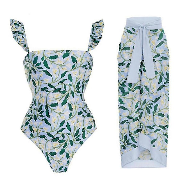 2-delad Baddräkt Outfit Ärmlös Baddräkt Cover Up Strandkjol Cover Up