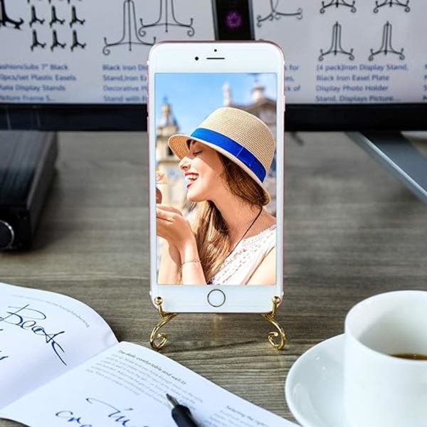 #Tommer (Gull) 4 Stykker Jern Display Stativ Jern Staffeli Plakett Display Stativ Fotoholder for Hjemmedekor#