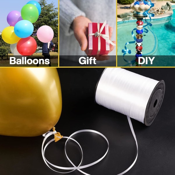 /#/400m lang, hvit gaveinnpakning, bånd for å knytte ballonger, h/#/
