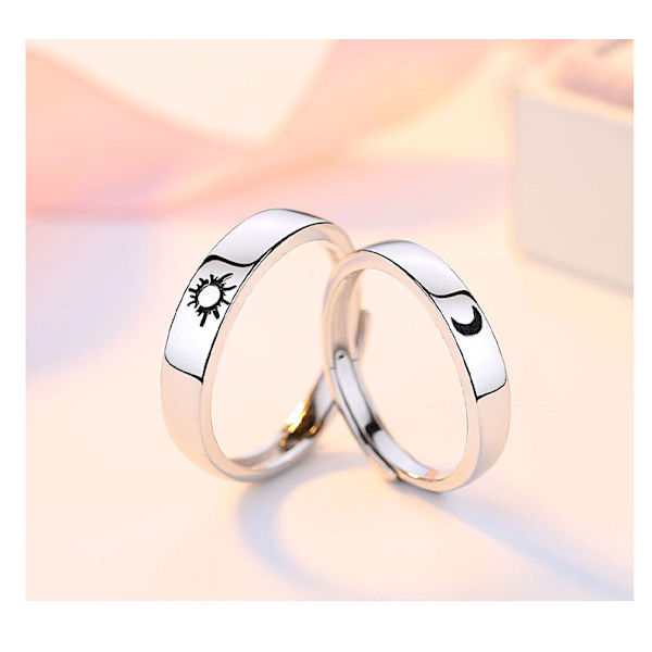 /#/925 Sterling Hopea Aurinko Kuu Sormus Kaiverrettu Aurinko Ja Kuu Matc/#/