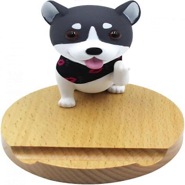 Sød Hunde Mobiltelefonholder Stativ Træ Smartphone Bordholder til Mobiltelefoner Dyre Telefonholder Bordpynt 9cm*8cm*8cm mørkegrå
