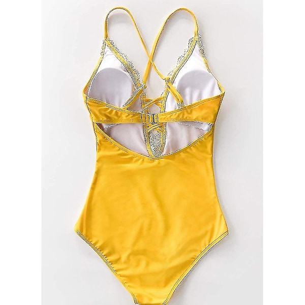 Naisten Vintage Pitsi Bikini Setit Rantauimapuku Uimapuku - Keltainen M DFA1673