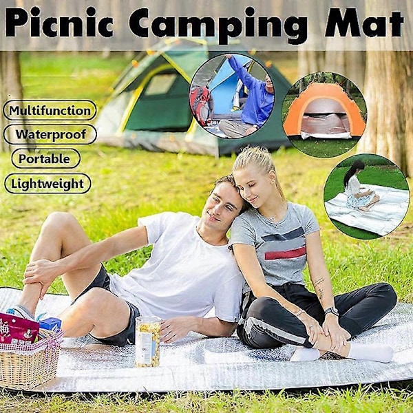 Fukttätsliggunderlag för Camping, Multifunktionell Picknickfilt Strand Sittdyna Tjock Aluminiumfilm Utomhus 200*200cm