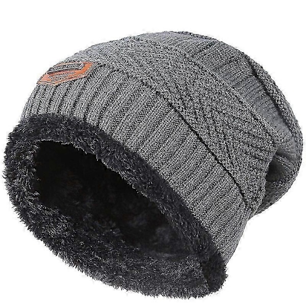 Varm stickad mössa med fleecefoder för män (grå) 1 stycken