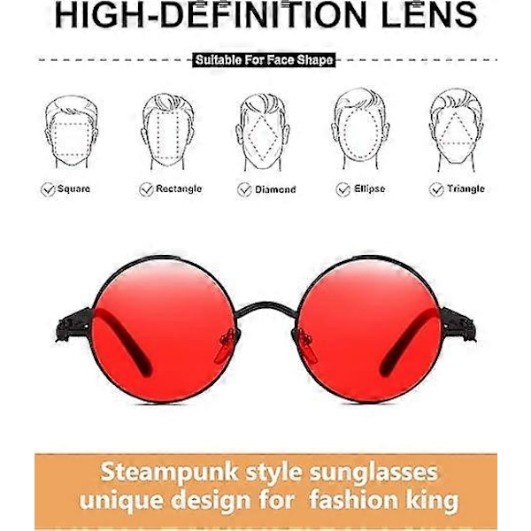4 kpl Retro Pyöreät Steampunk Aurinkolasit Vintage Hippityyliset Pyöreät Linssit Metallikehyksiset Silmälasit Miehille Naisille