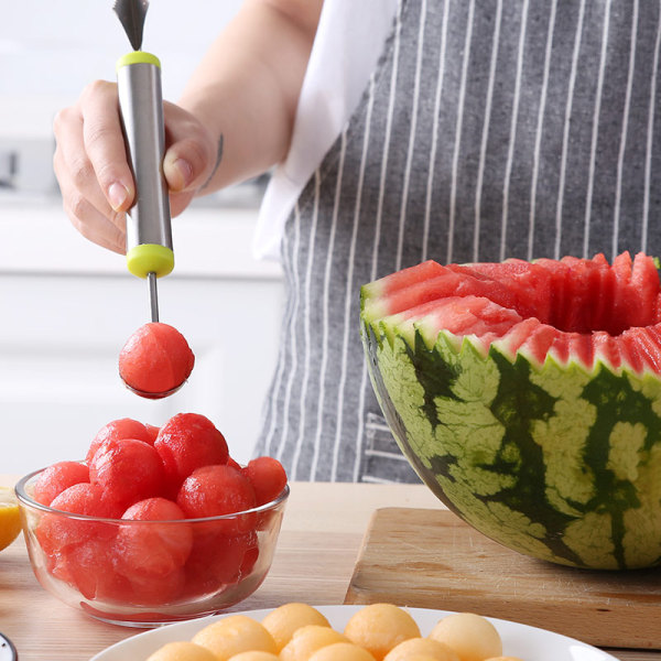 Rostfritt stål vattenmelon frukt skär dubbelt huvud massa sked frukt