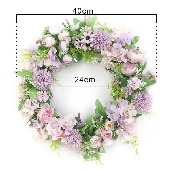 Pionkrans för ytterdörr, konstgjorda vårblomkransar för vårbröllopsfest Dekor vitgrön