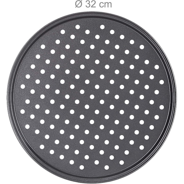 Sæt med 2 runde non-stick perforerede pizzaforme i gråt kulstofstål 32 cm