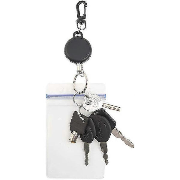 Kraftig Uttrekkbar Nøkkelring Badge Reel Klips (svart) (2 stk)