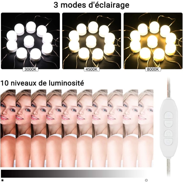 Mirror Light, 10 Hollywood Bulbs Dimmable LED Light Kit Lamp for