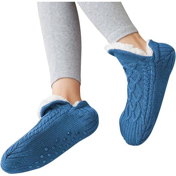 #Halksäkra Neutrala Tofflor - Blå - Innersula 260mm Vintervarma Mjuka#