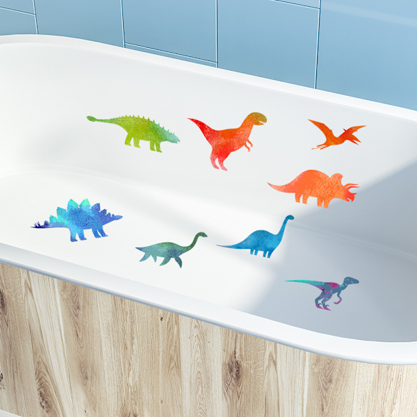 #6kpl. sarjakuva dinosaurus kylpyamme seinätarra 15x20cm#
