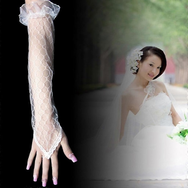 Bröllopshandskar i spetsnät för damer, fingerlösa, armbågslånga, långa handskar för bröllopsfest
