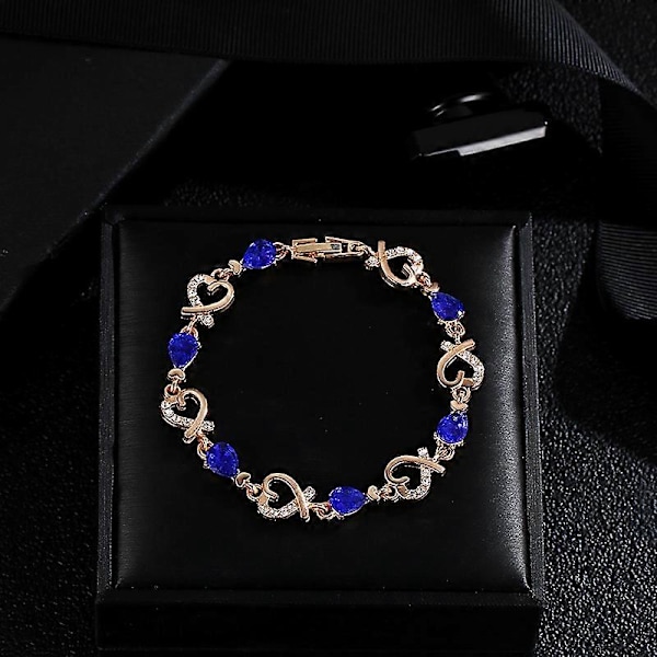 Dame Krystal Armbånd Armring Kærlighed Valentinsdag Bryllup Brude Smykker Øreringe til at sove med (Blå, One Size)