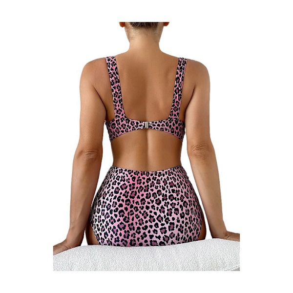 (l)sexig Leopard Högmidjad Flare Pouch Split Spa Baddräkt