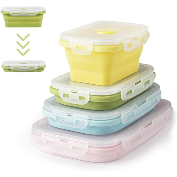 Fällbar Silikon Lunchbox 4 st (Ljus Färg o2) Fällbart Hållare