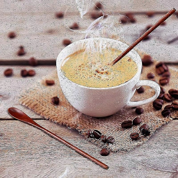 6 stk. Træ Kaffeske Langt Håndtag Træ Røreske Træ Teske Manuel Træ Røreske