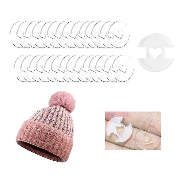 Avtakbare Pom Pom-knapper for luer, 20 stk. Pom Pom-holder Strikkelue Lagingsfesteverktøy, Pomponholdere
