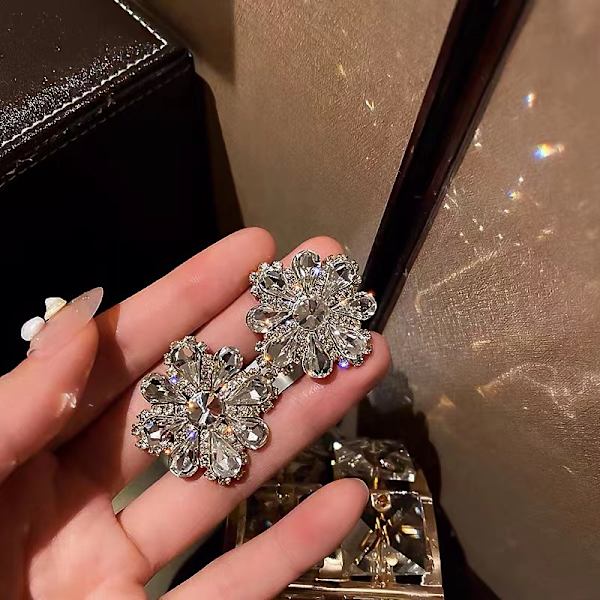 1 par 925 sølvnåle fuld diamant overdreven blomsterørering