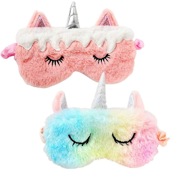 2 st Unicorn Sovmask, Cartoon Resemask för Flickor, Svart