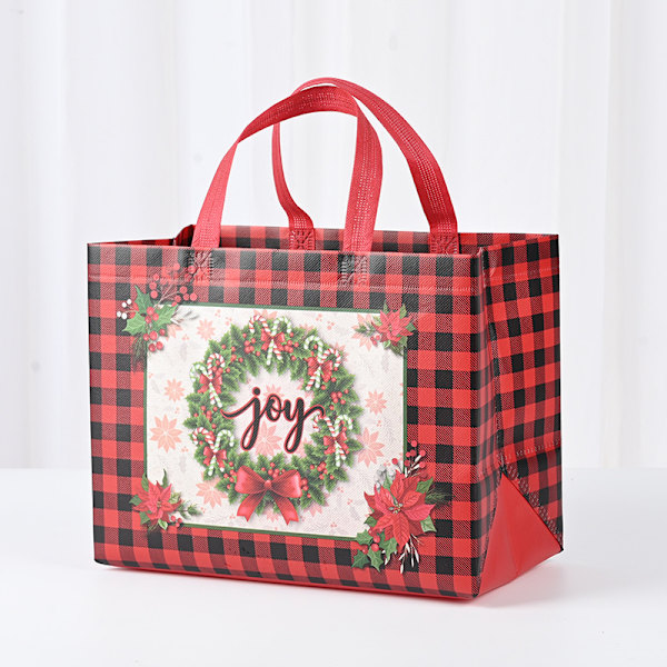 #Julrutiga Tygkassar Handtag Återanvändbara Matvarukassar 10-pack#
