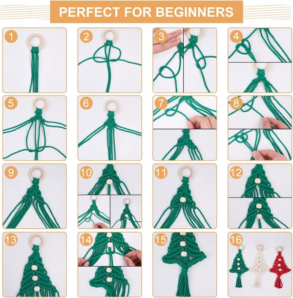 3-pack Macrame Julgransdekorationssats DIY för Nybörjare Ch