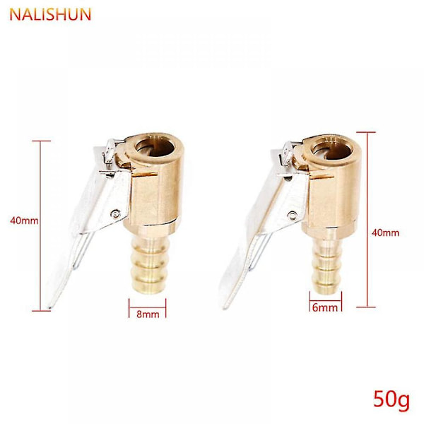 Automatisk bil däckpump ventilanslutning luftchuck mässing 6mm/8mm klämma anslutningsadapter (2st-guld)