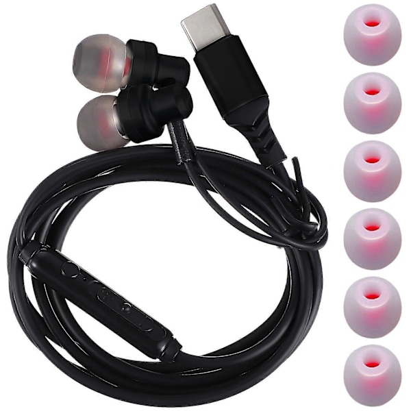 1 Sett USB C Hodetelefon Ergonomisk Kablet Kontroll In-ear Støyreduserende Øretelefon med Øreplugger