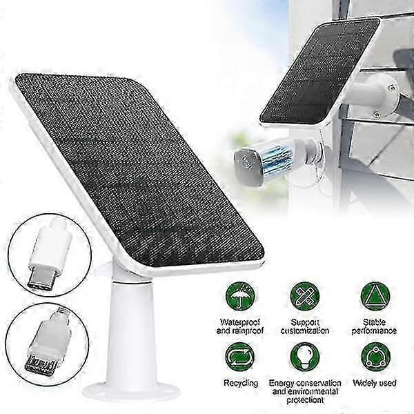 Solcellepaneler 4W for Eufy Eufycam 2/2 Pro/2C/2C Pro/E Veggfeste med 3m strømkabel hvit 1 stk
