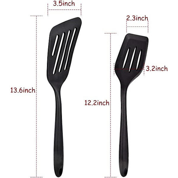 #Madkvalitets Silikon Fisk Spatel Sæt af 2 med Spalte - Køkkenredskaber til Madlavning Varmebestandig Non-Stick Heavy Duty Rustfrit Stål Indvendig#