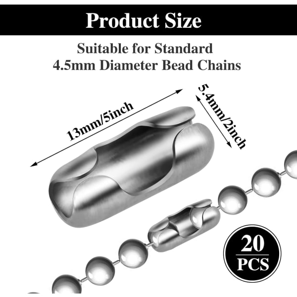 20 Stykker Perlekjedetilkobling 4,5 mm Perlekjedetilkobling Erstatning