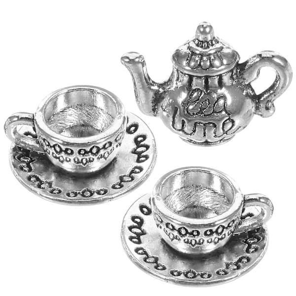 1 Set Mini Metall Tekannor Miniatyr Tekanna Staty Mini Kök Rekvisita Simulerade Tekannmodeller med Tekopp