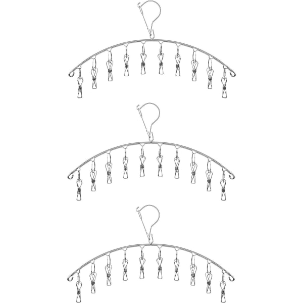 3 Pak Stål Tøjstativ med 10 Klips til Sokker, Undertøj