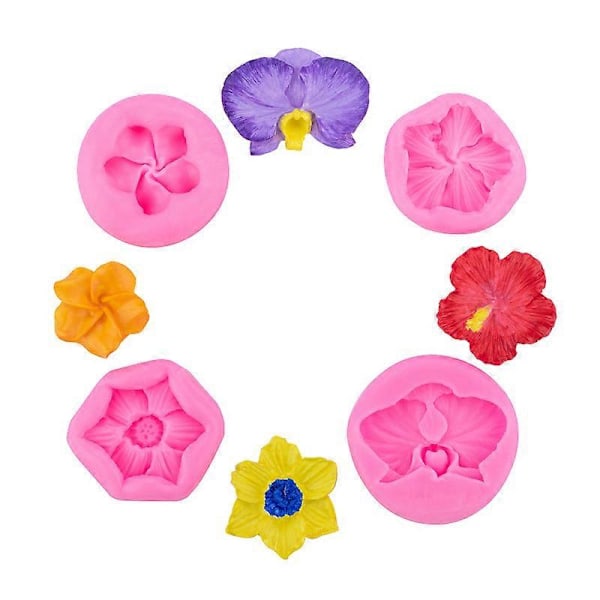 4 Pak Mini Silikoneforme Silikone Blomsterforme Kagedekoration Sukkerforme til Chokolade Slik Bagekopper Festdekoration