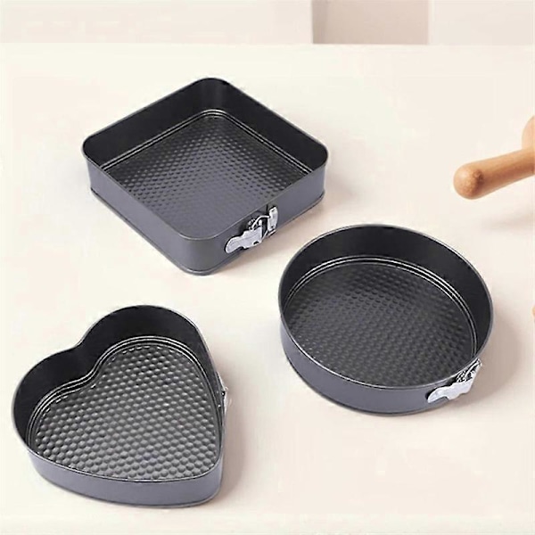 3 stk/sett Non-stick metall bakeform kakeform rund hjerte firkantet form avtakbar bunn bakeform kake