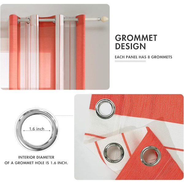 Sett med 2 gardiner med huller, voile myggnett, polyester, stripete