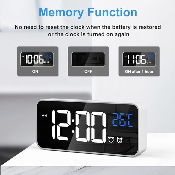 #Digital vekkerklokke LED Digital klokke Digital vekkerklokke med temperatur/snooze/ 2 alarmer/12/24 timer/USB-ladingspورت/10 musikk#