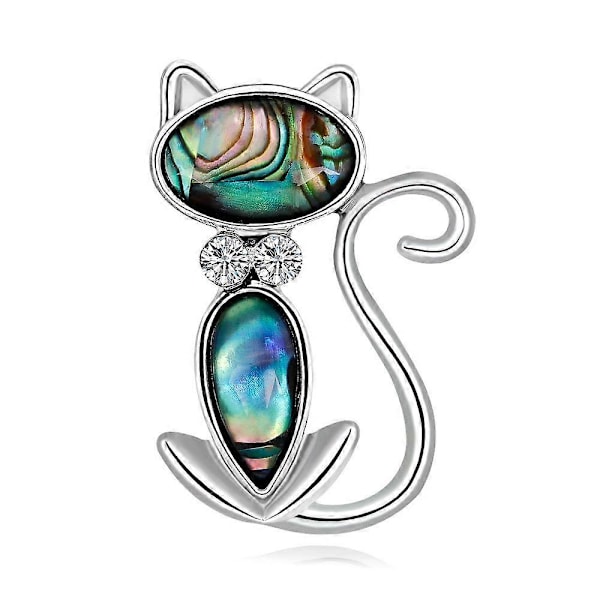 Kattbroschnålar för Kvinnor Mode Halsduksspänne Legering Rhinestone Djurbrosch 3,7*2,6cm grön silver