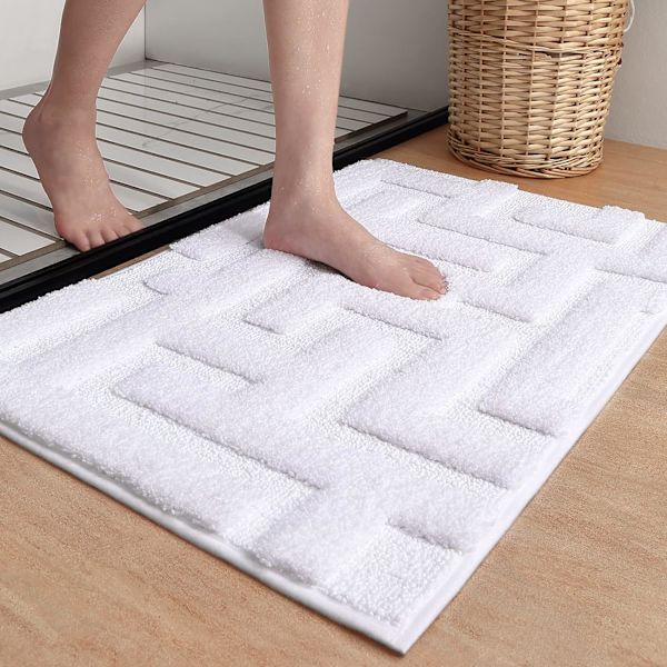Skridsikker Bademåtte 40x60cm Hvid, Absorberende og Vaskbar Badeværelse